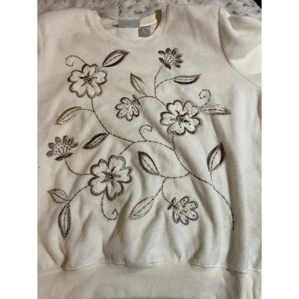 Vintage Alfred Dunner Floral print cream and gold novelty sweater size large